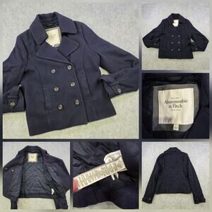 Abercrombie & Fitch Pea Coat Womens Large Navy Wool Double Breasted Jacket